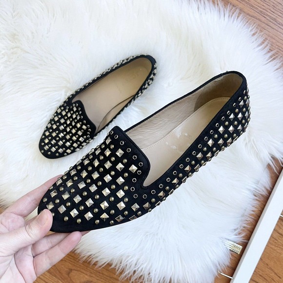 j. crew black studded slip on loafer shoes 10
